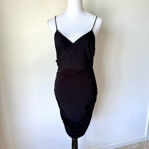 WINDSOR Black Blouson Surplice Draped Backless Mini Dress—SZ. Medium